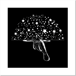 Stargazing manatee (white) Posters and Art